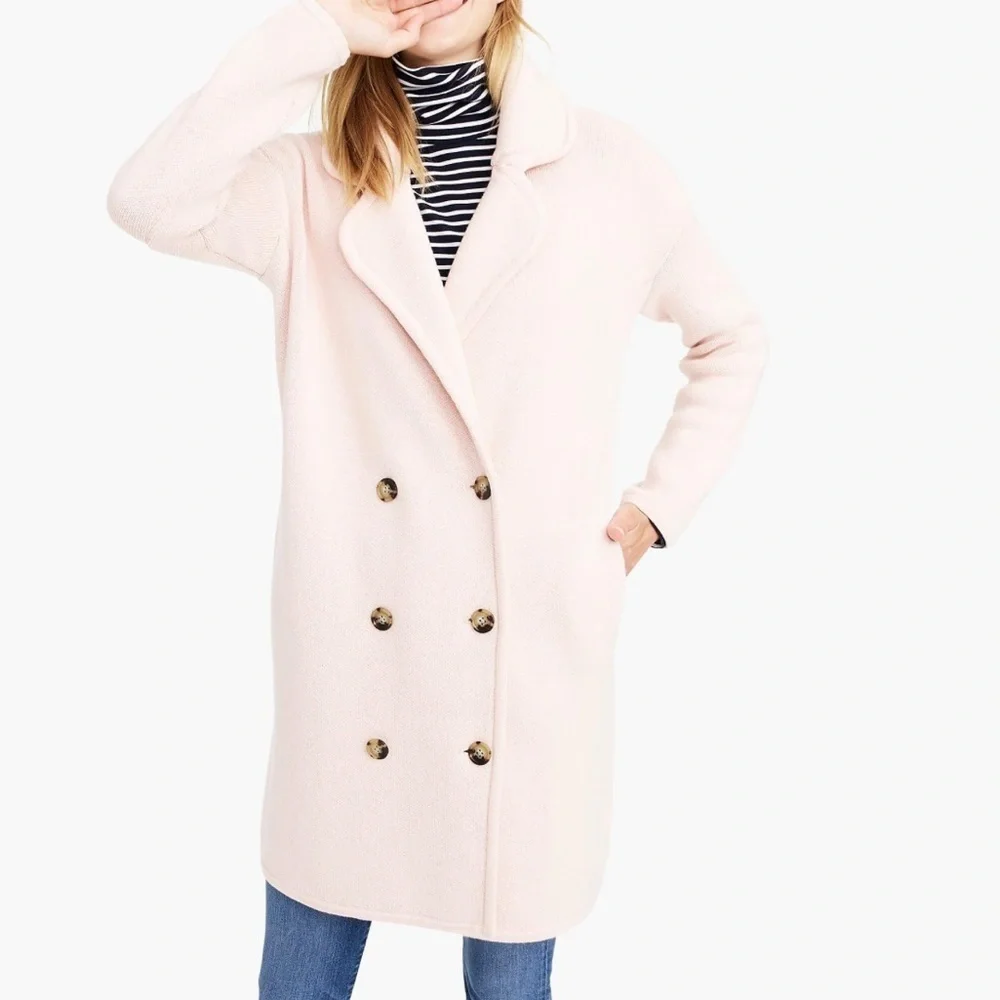 Collection J. Crew Pink Knit Longline Wool Blend Double Breasted Coat Jacket S